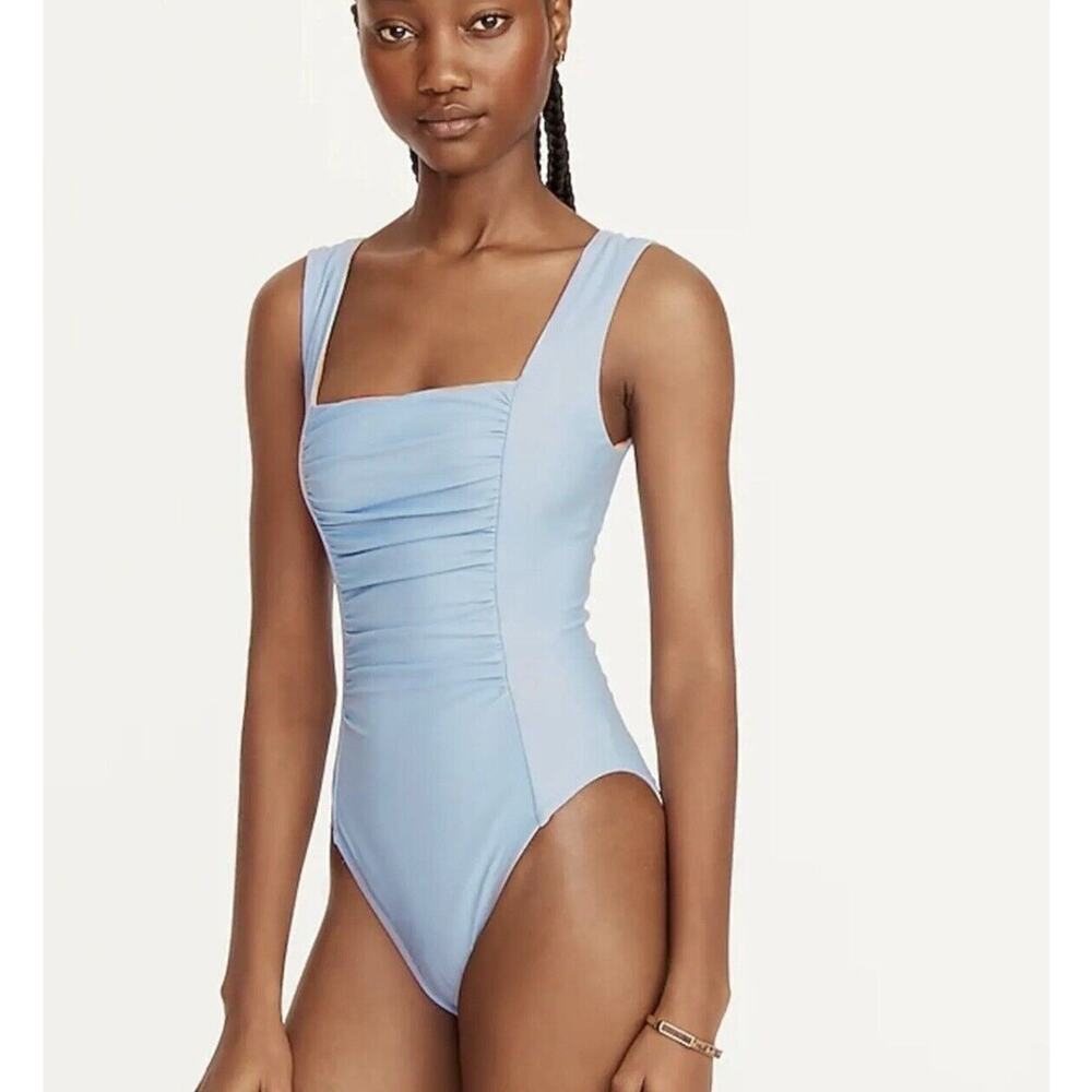 NWT J Crew Womens Swimsuit 22‎ (3X) Ruched Squareneck One Piece Blue Mist BF179